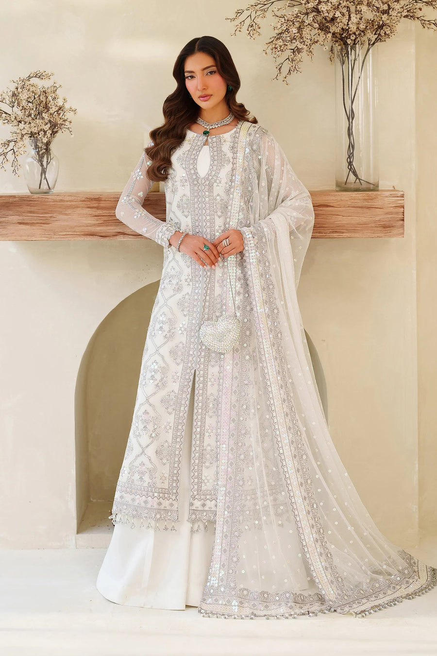 Zarif Meesa Sequins Embroidered Net Unstitched 3Pc Suit - Meehar