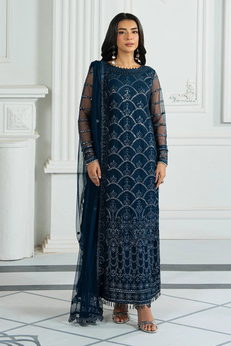 Zarif Inara Sequins Embroidered Net Unstitched 3Pc Suit ZRI-02 MELISA