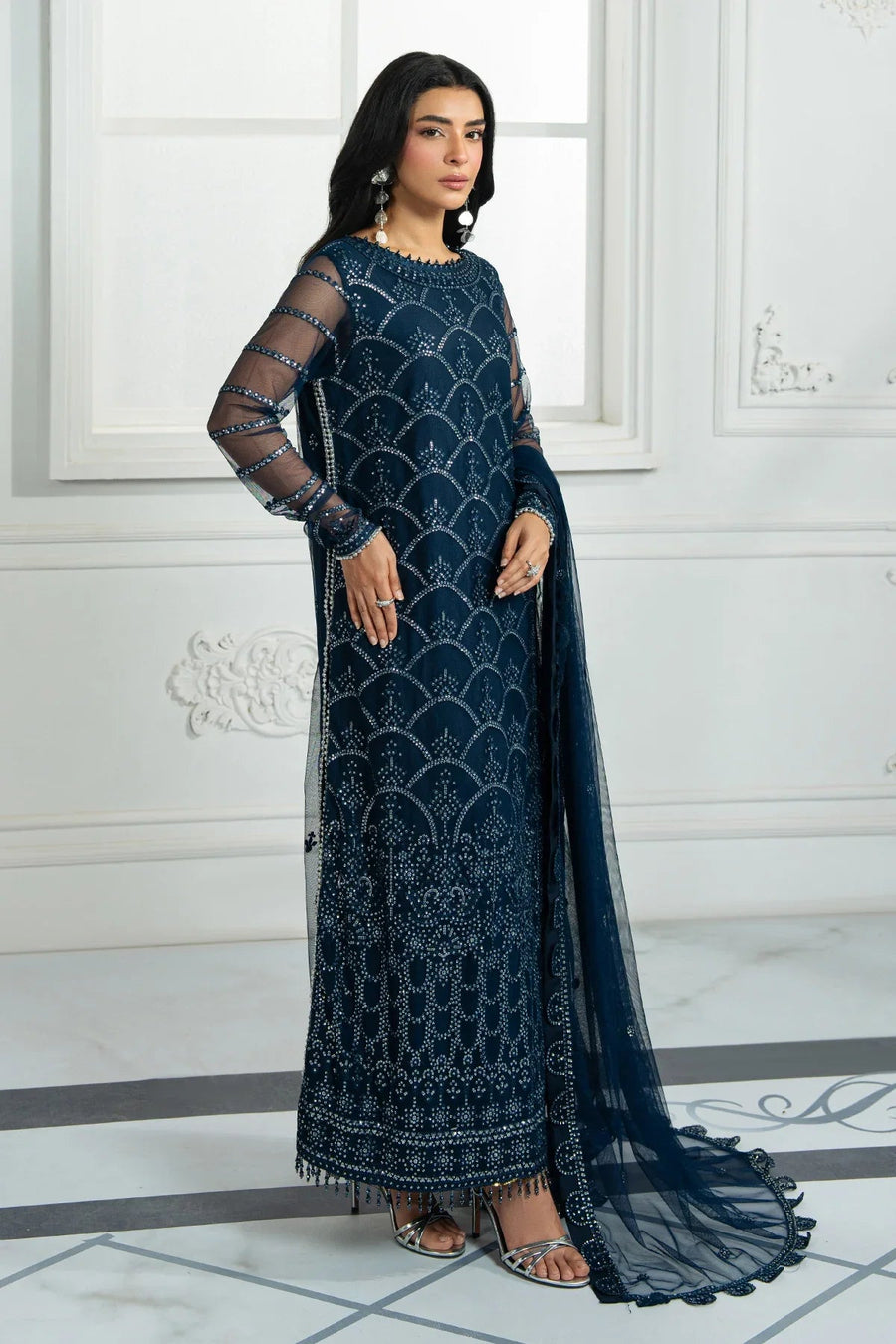 Zarif Inara Sequins Embroidered Net Unstitched 3Pc Suit ZRI-02 MELISA