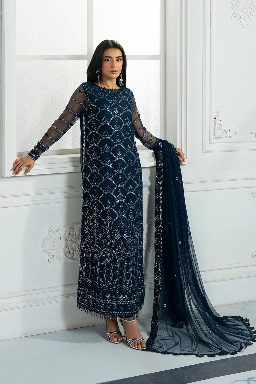 Zarif Inara Sequins Embroidered Net Unstitched 3Pc Suit ZRI-02 MELISA