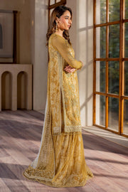 Zarif Iris Sequins Embroidered Net Unstitched 3Pc Suit ZRI-03 MARIGOLD