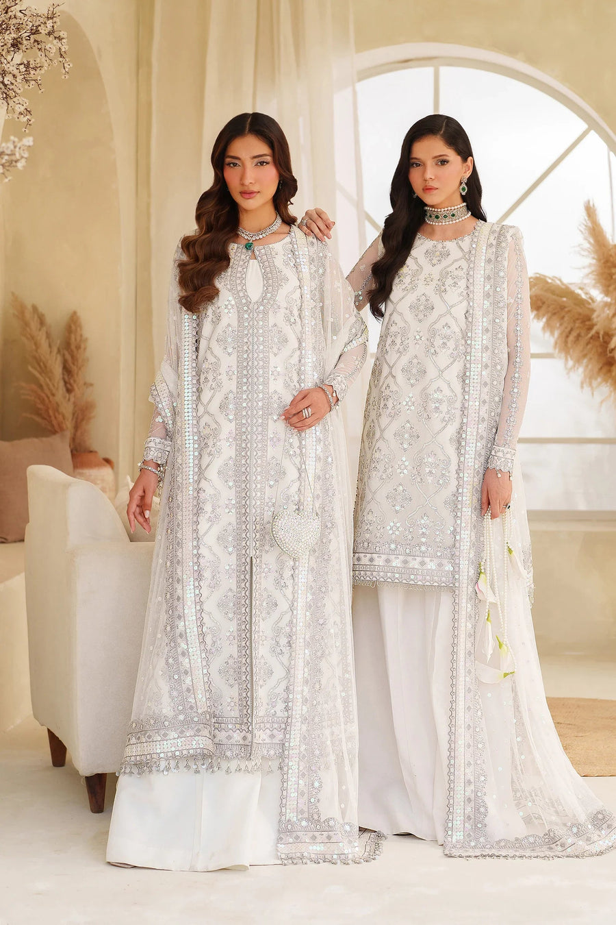 Zarif Meesa Sequins Embroidered Net Unstitched 3Pc Suit - Meehar