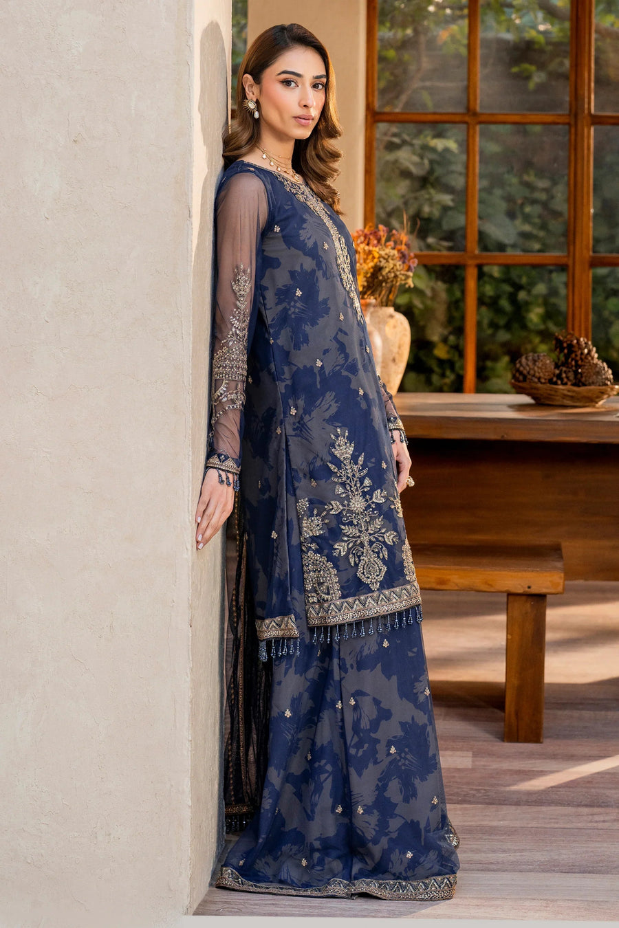 Zarif Iris Sequins Embroidered Net Unstitched 3Pc Suit ZRI-05 ZINNIA