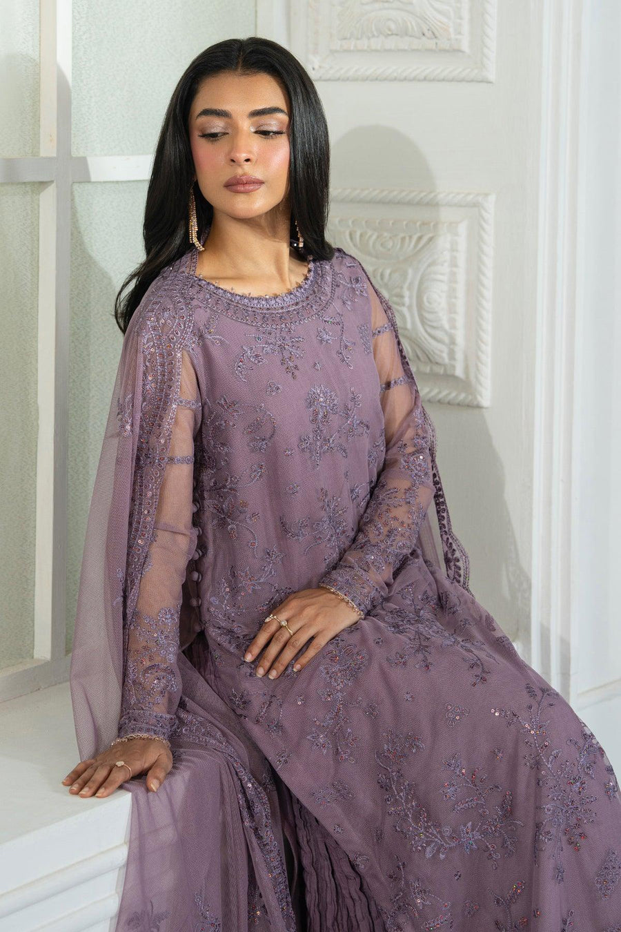 Zarif Inara Sequins Embroidered Net Unstitched 3Pc Suit ZRI-03 NISA