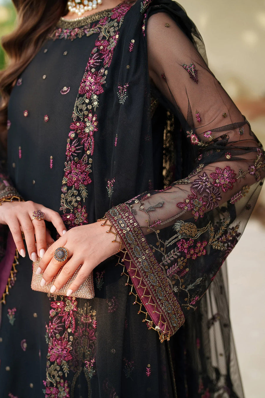 Zarif Meesa Sequins Embroidered Net Unstitched 3Pc Suit - Jemiha