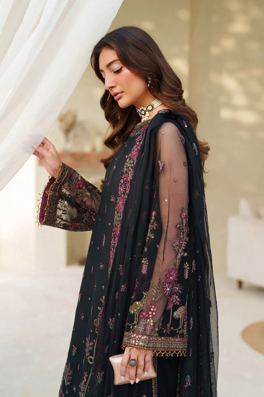 Zarif Meesa Sequins Embroidered Net Unstitched 3Pc Suit - Jemiha