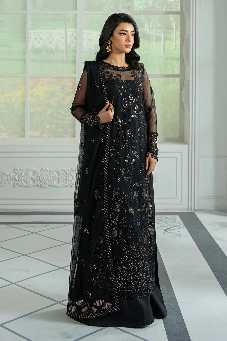 Zarif Inara Sequins Embroidered Net Unstitched 3Pc Suit ZRI-05 BEYZA