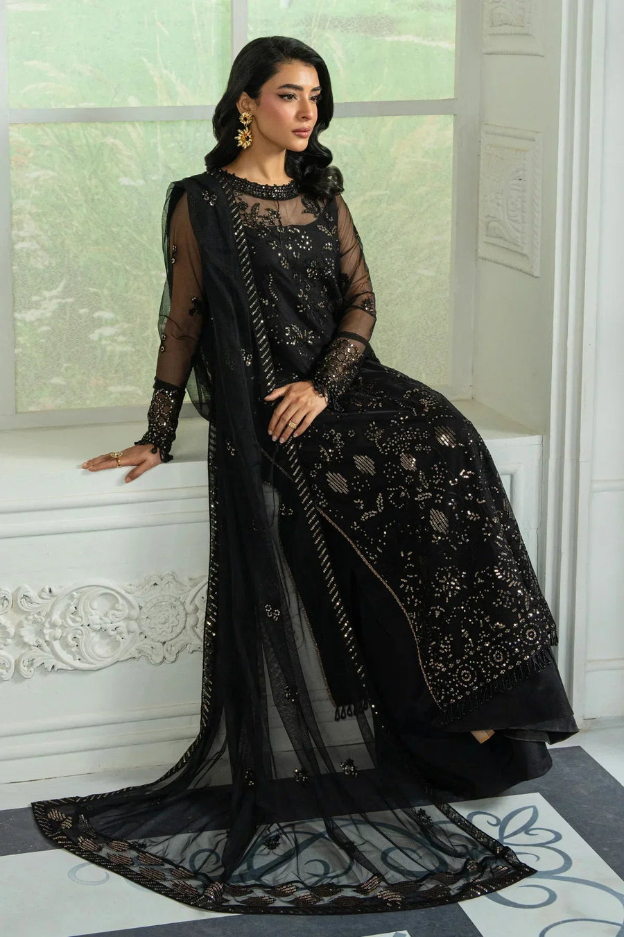 Zarif Inara Sequins Embroidered Net Unstitched 3Pc Suit ZRI-05 BEYZA