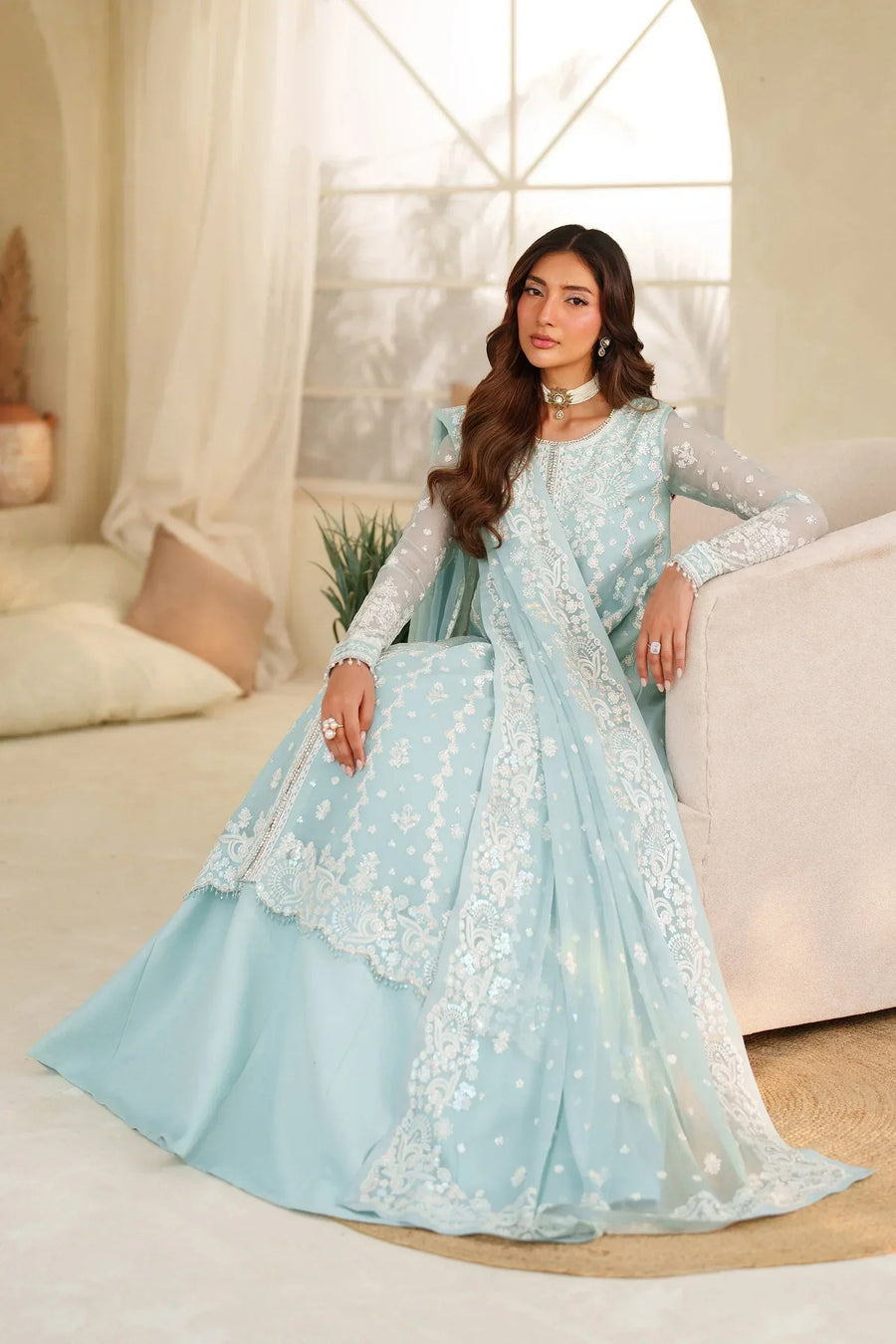 Zarif Meesa Sequins Embroidered Chiffon Unstitched 3Pc Suit - Munaar