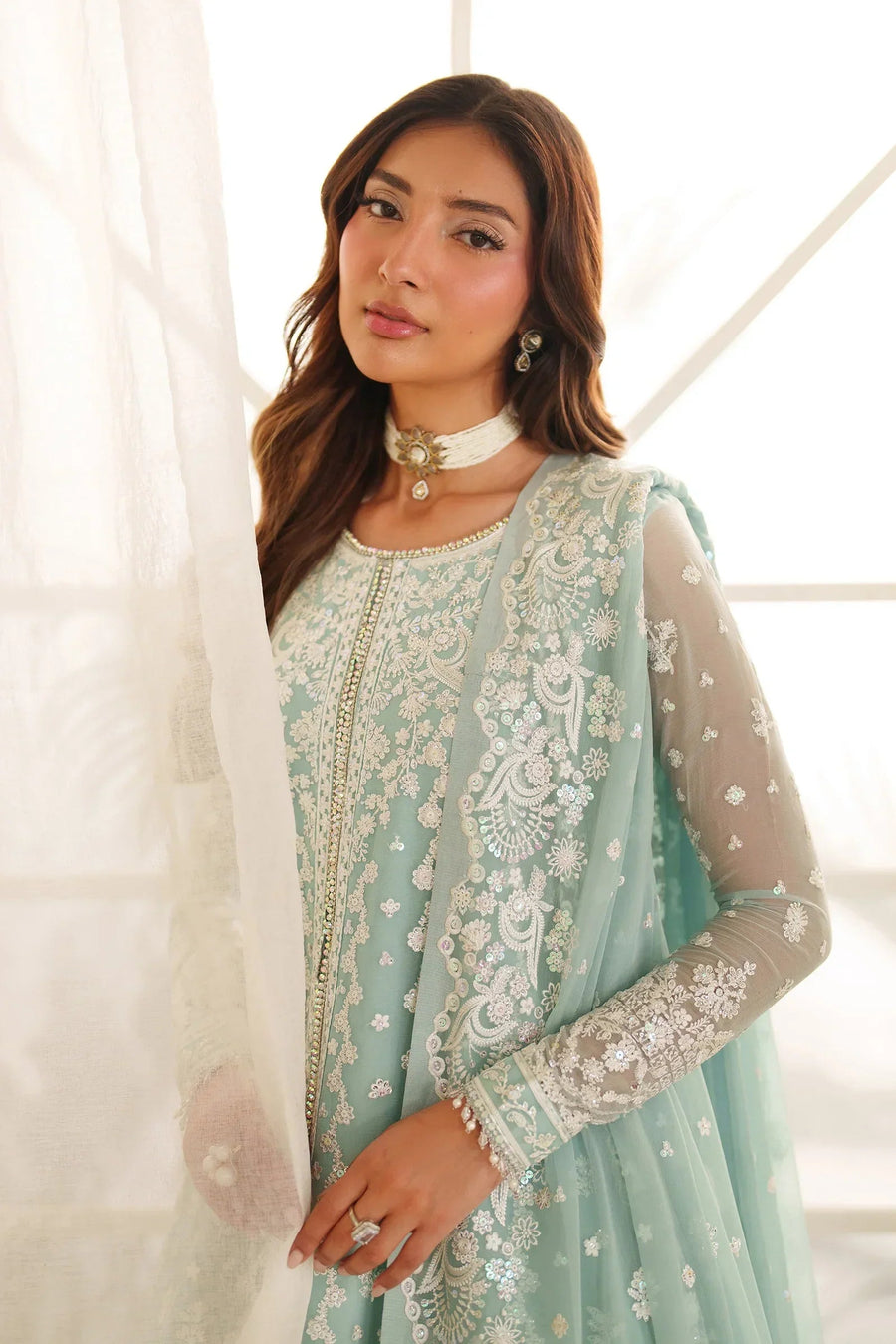 Zarif Meesa Sequins Embroidered Chiffon Unstitched 3Pc Suit - Munaar