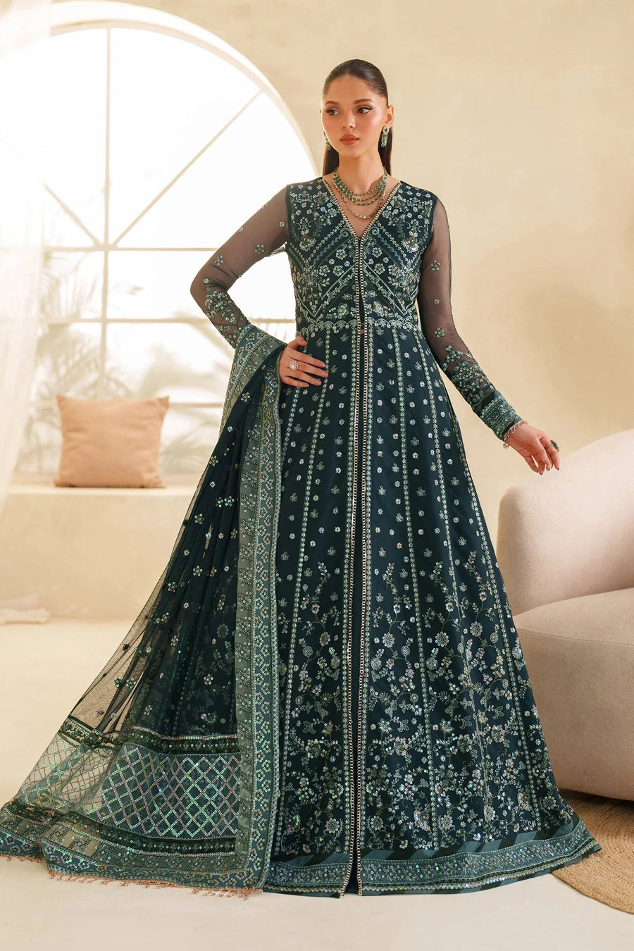 Zarif Meesa Sequins Embroidered Net Unstitched 3Pc Suit - Rimul