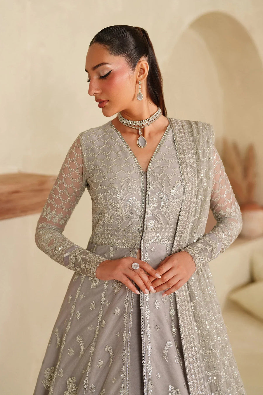 Zarif Meesa Sequins Embroidered Net Unstitched 3Pc Suit - Lemha