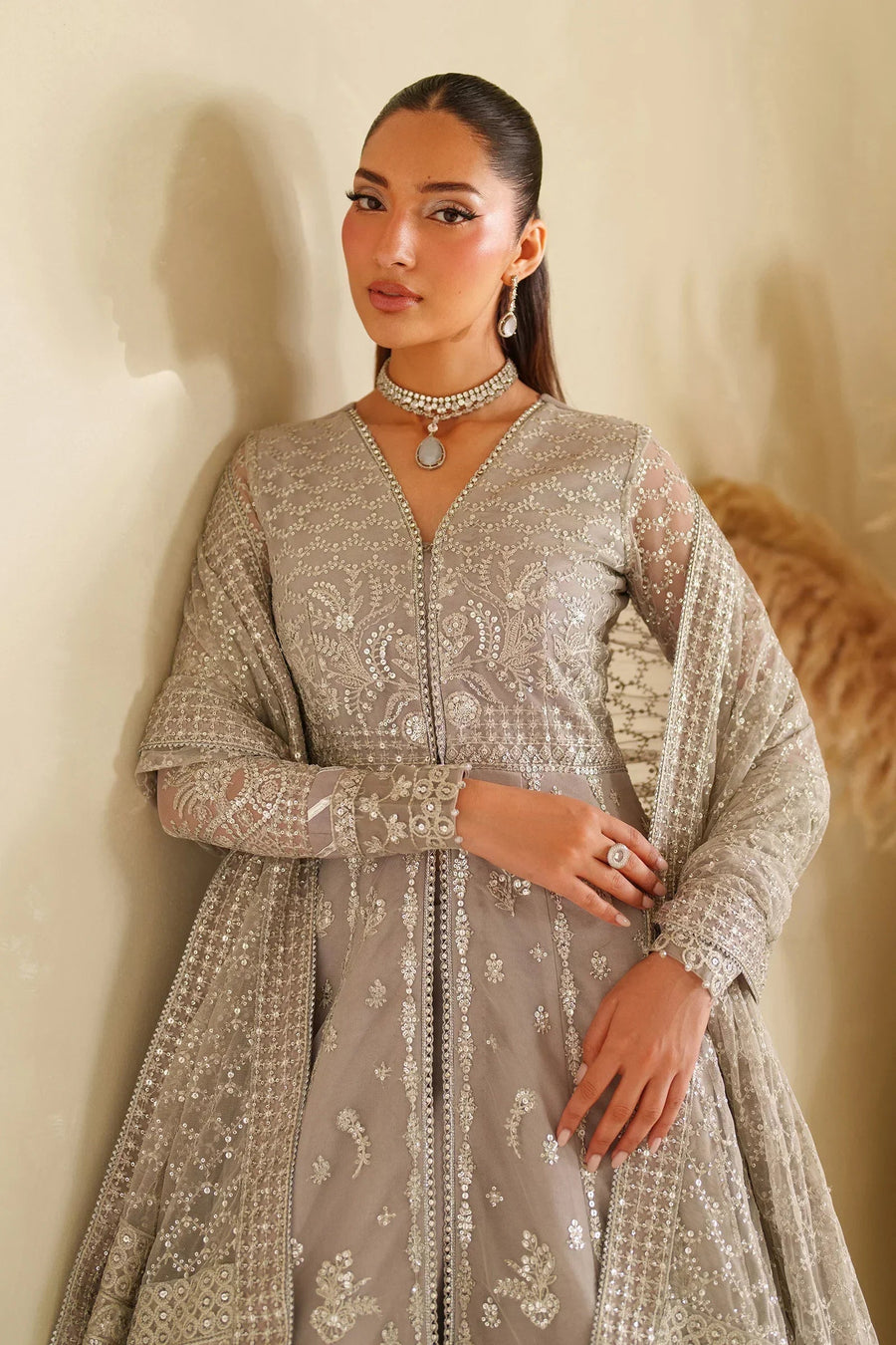 Zarif Meesa Sequins Embroidered Net Unstitched 3Pc Suit - Lemha