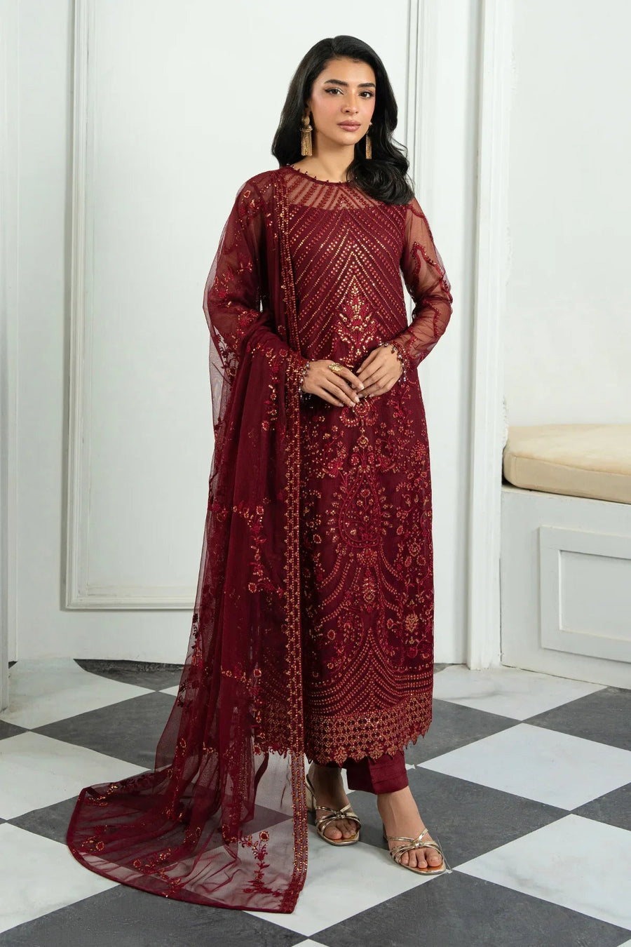 Zarif Inara Sequins Embroidered Net Unstitched 3Pc Suit ZRI-08 EYMEN