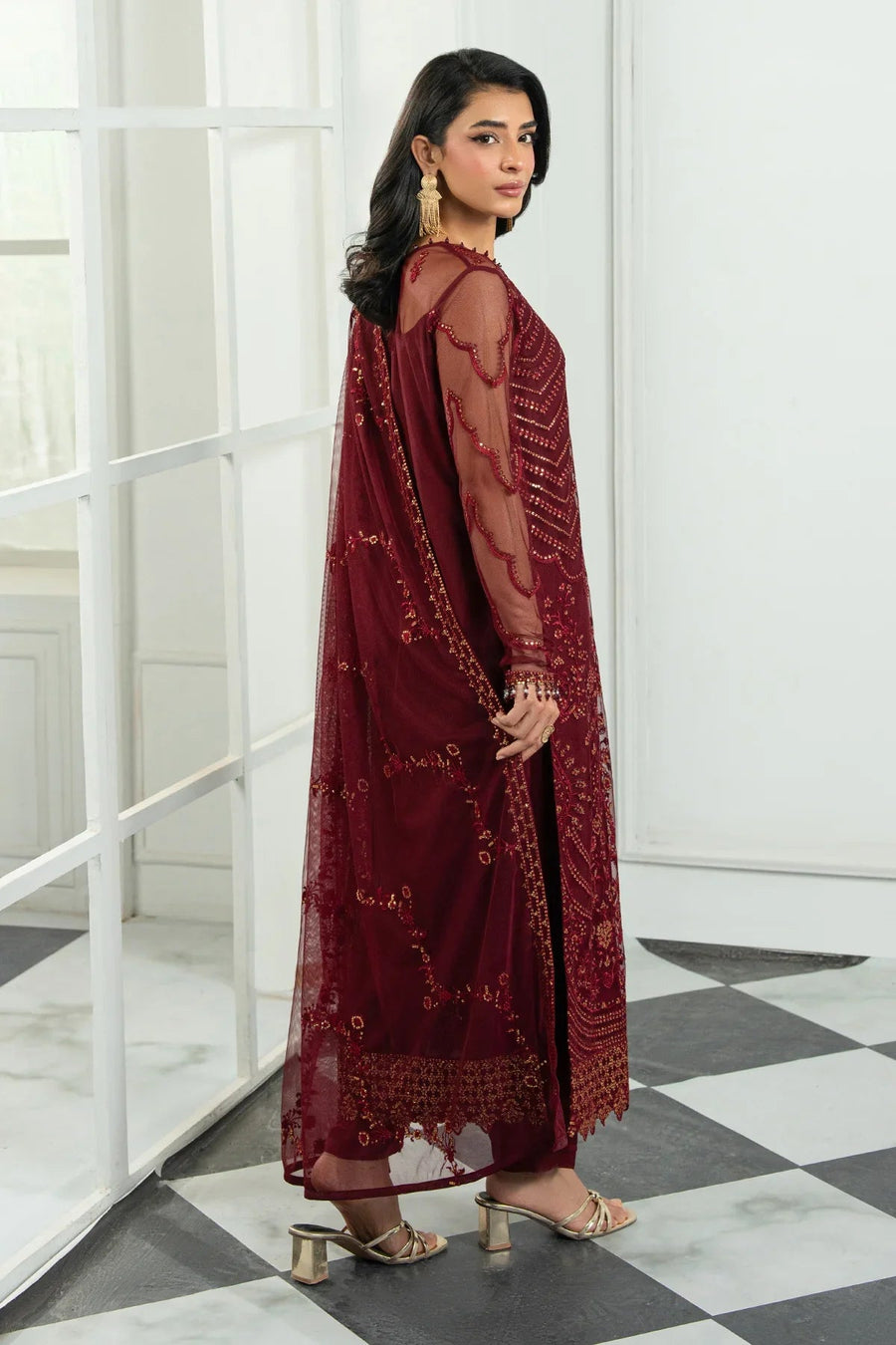 Zarif Inara Sequins Embroidered Net Unstitched 3Pc Suit ZRI-08 EYMEN