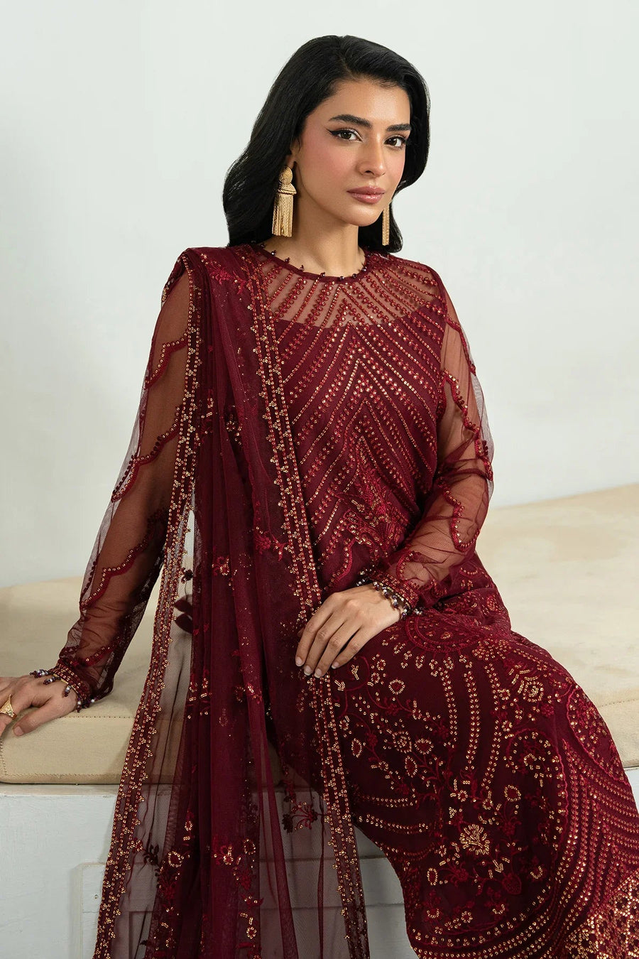 Zarif Inara Sequins Embroidered Net Unstitched 3Pc Suit ZRI-08 EYMEN