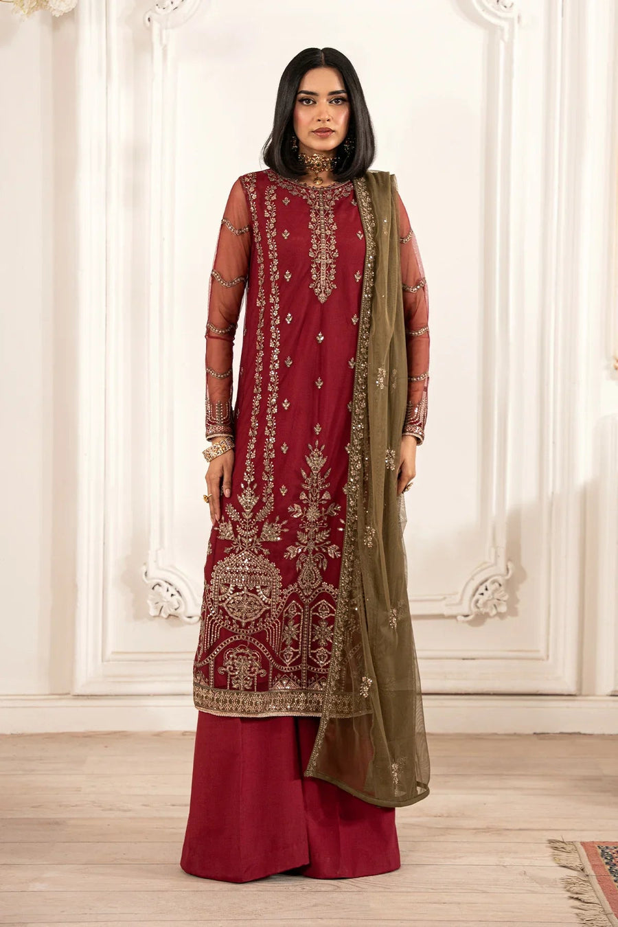 Zarif Formals Sequins Embroidered Net Unstitched 3Pc Suit ZFE-02 ALISON