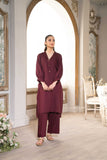HemStitch Basic Bliss Arabic Lawn Stitched 2Piece Suit - Burgundy