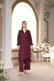HemStitch Basic Bliss Arabic Lawn Stitched 2Piece Suit - Burgundy