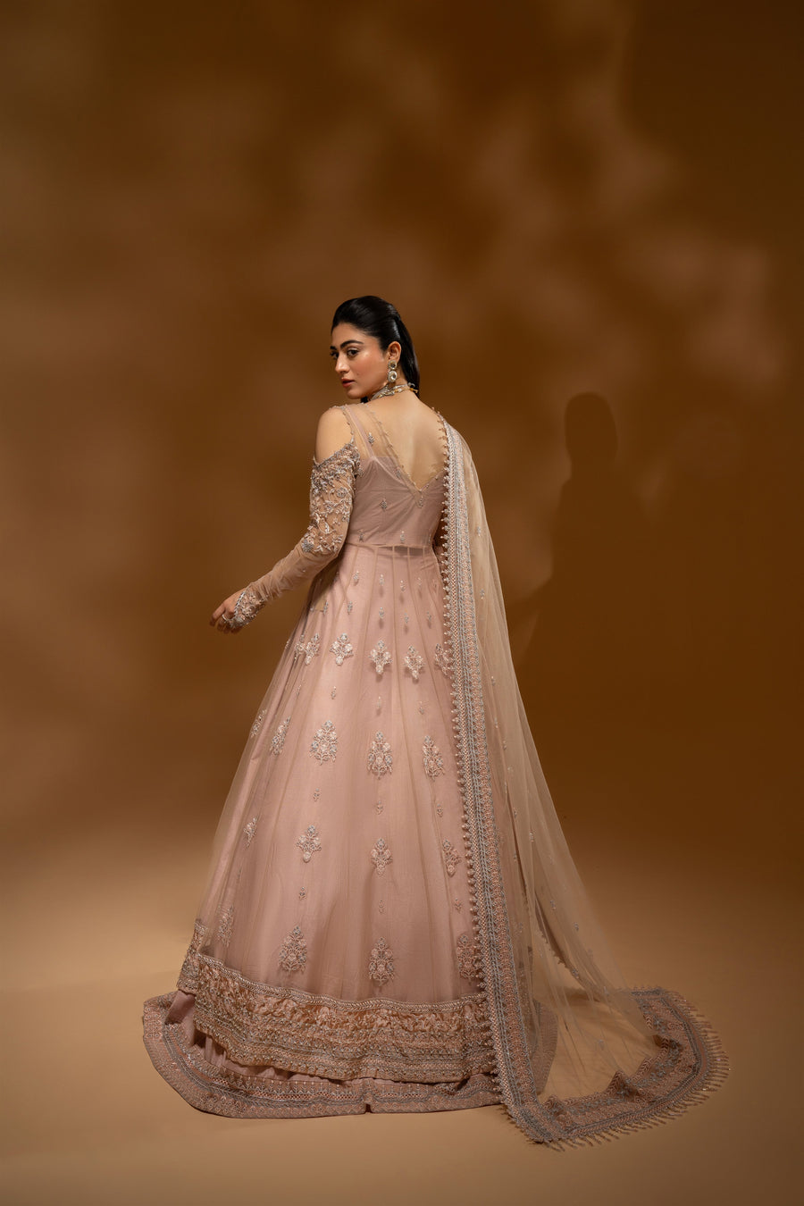 Hemstitch Unstitched Wedding Formal Net 3Pc Suit WDU-04 Rose