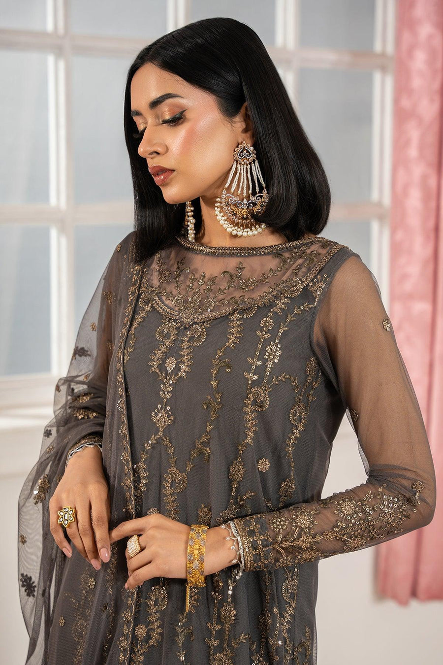 Zarif Heer Sequins Embroidered Net Unstitched 3Pc Suit Z-04 SORAYA