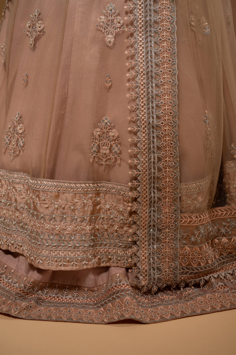 Hemstitch Unstitched Wedding Formal Net 3Pc Suit WDU-04 Rose