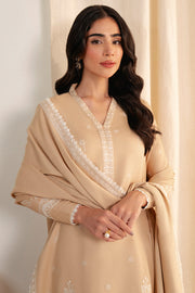 Neeshay Fall Pret Embroidered Karandi Stitched 3Pc Suit - Sand Whispers