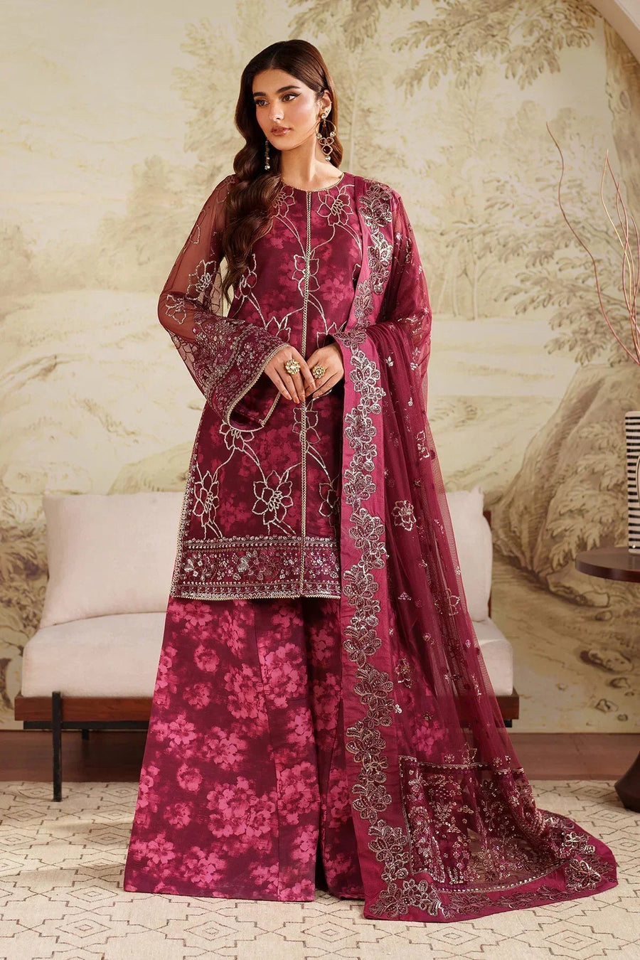 Zarif Zaneera Embroidered Net Unstitched 3Pc Suit ZRF-ZPE-07 FALEK