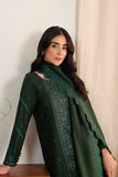 Neeshay Fall Pret Embroidered Karandi Stitched 3Pc Suit - Emerald Drape