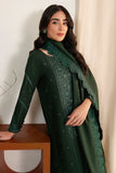 Neeshay Fall Pret Embroidered Karandi Stitched 3Pc Suit - Emerald Drape