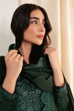 Neeshay Fall Pret Embroidered Karandi Stitched 3Pc Suit - Emerald Drape