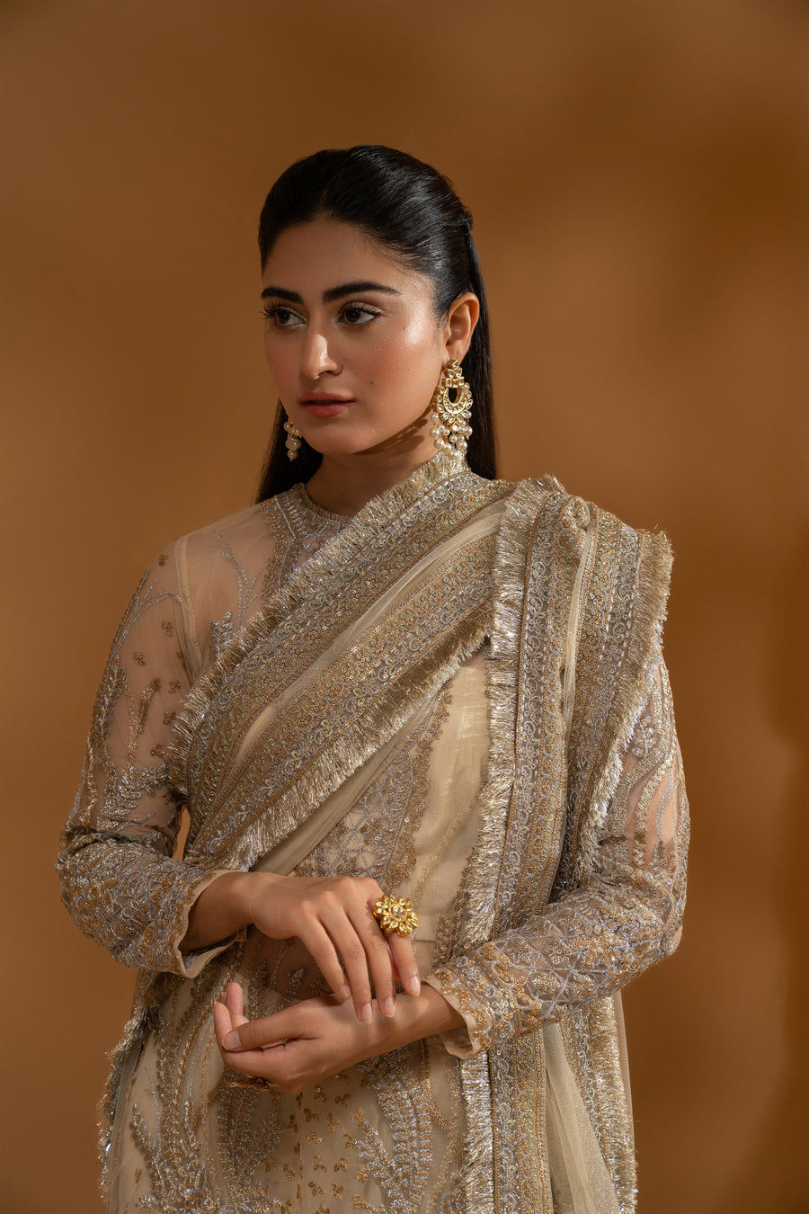 Hemstitch Unstitched Wedding Formal Net 3Pc Suit WDU-08 Leila
