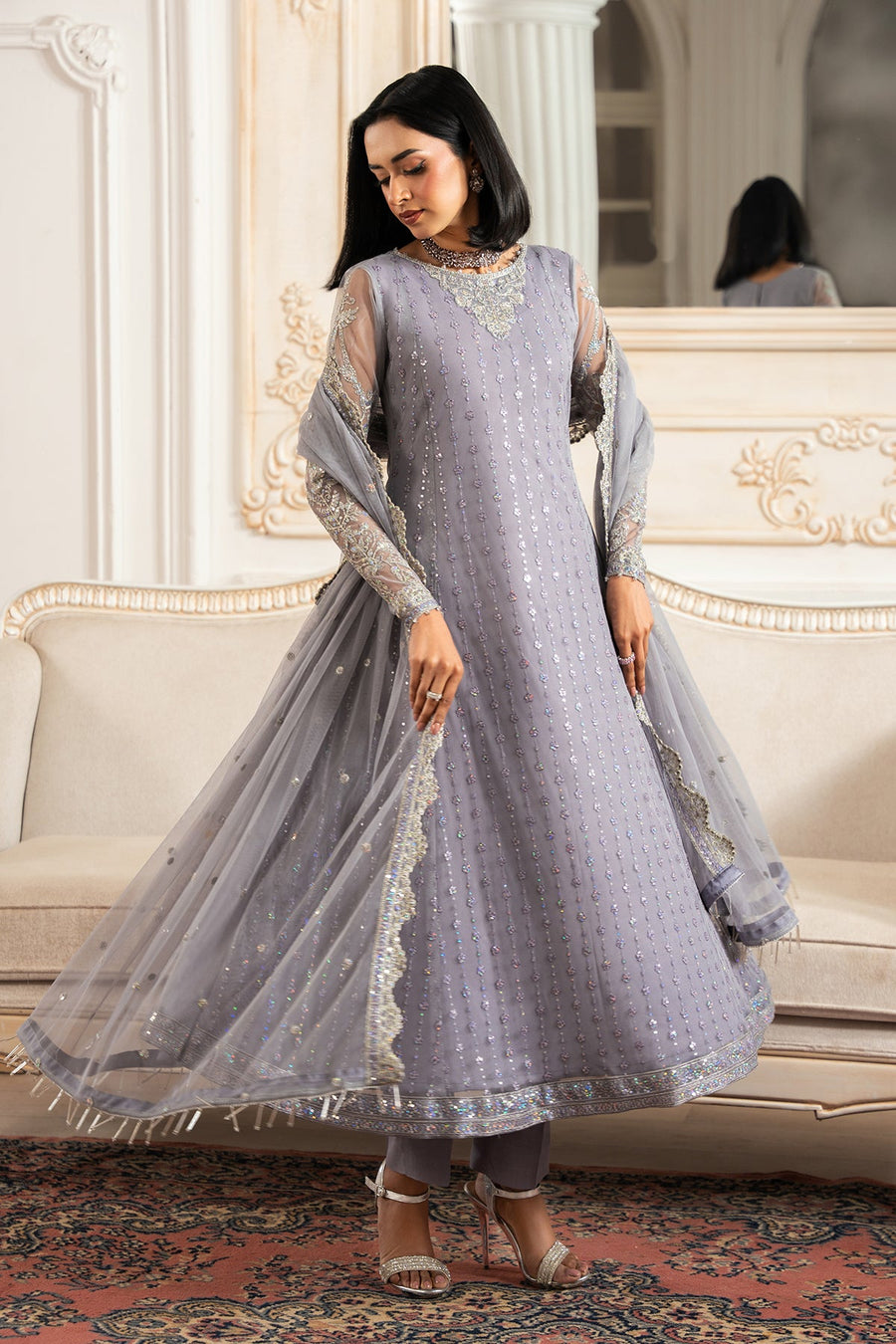 Zarif Nafees Sequins Embroidered Net Unstitched 3Pc Suit ZNAF - 01 MERVE