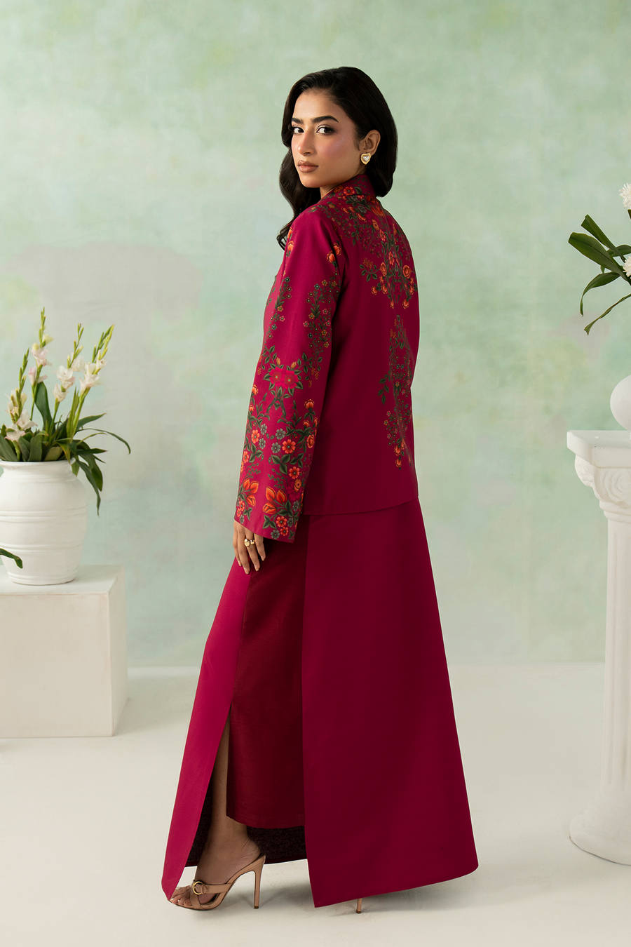 Zarposh Folds Ready to Wear Womens 2Piece Crepe Fabric Suit - ROUX