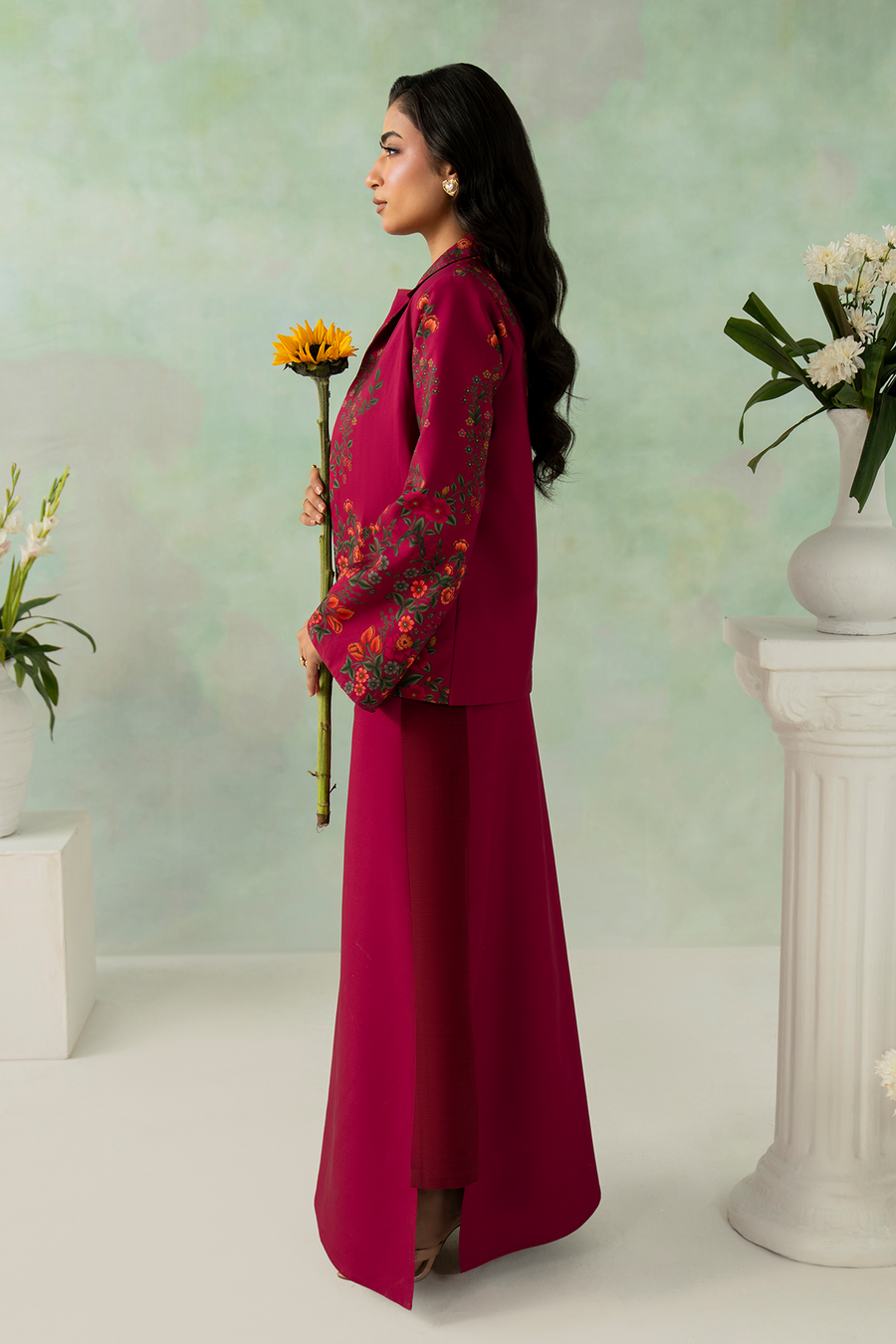 Zarposh Folds Ready to Wear Womens 2Piece Crepe Fabric Suit - ROUX