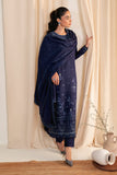 Neeshay Fall Pret Embroidered Karandi Stitched 3Pc Suit - Sapphire Blue 