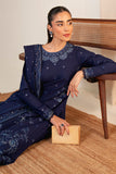 Neeshay Fall Pret Embroidered Karandi Stitched 3Pc Suit - Sapphire Blue 