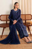 Neeshay Fall Pret Embroidered Karandi Stitched 3Pc Suit - Sapphire Blue 