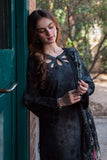 Neeshay Summer Lines Printkari Embroidered Lawn Unstitched 3Pc Suit - OBSIDIAN