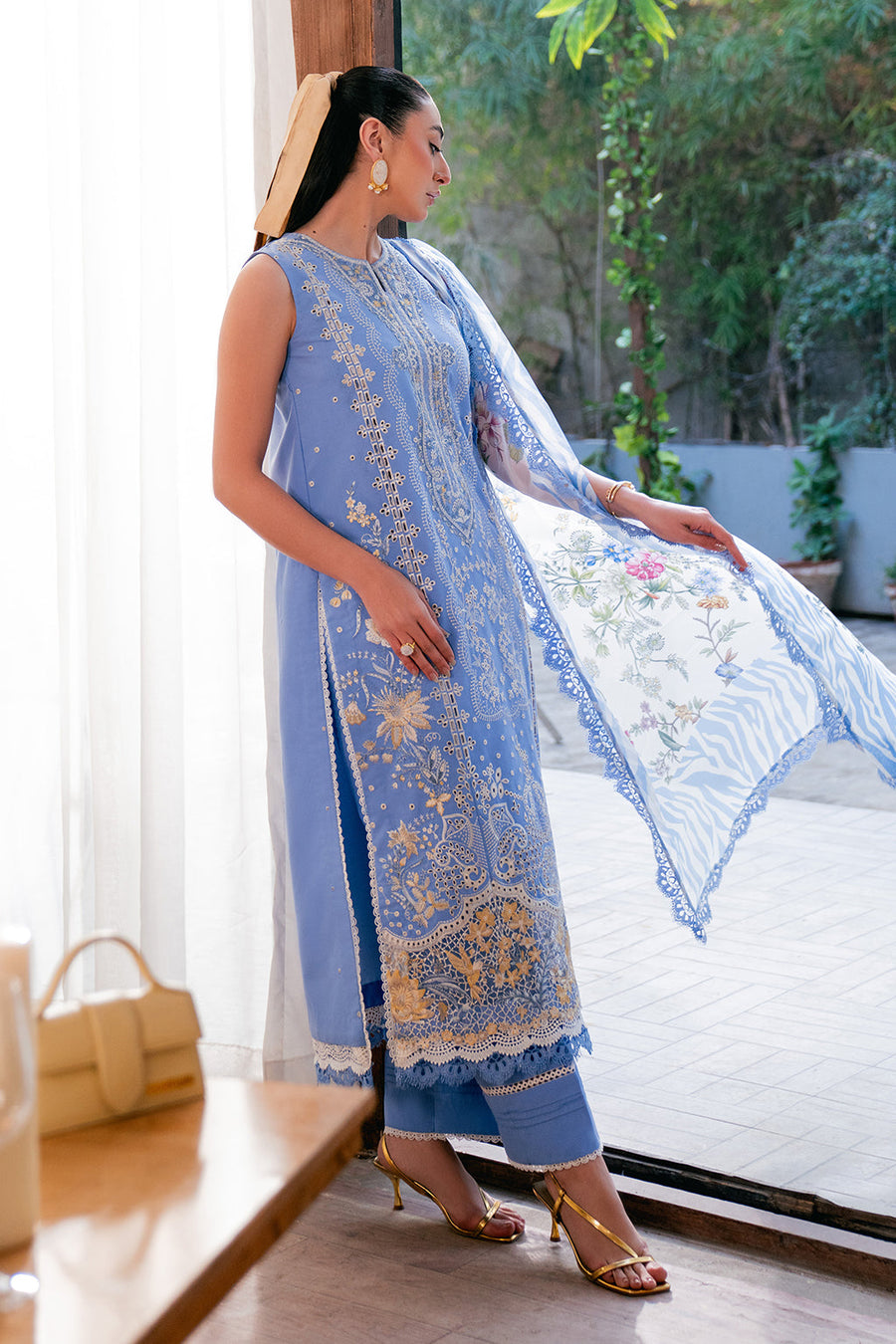 Neeshay Symphony Embroidered Lawn Unstitched 3Pc Suit - INDIGO