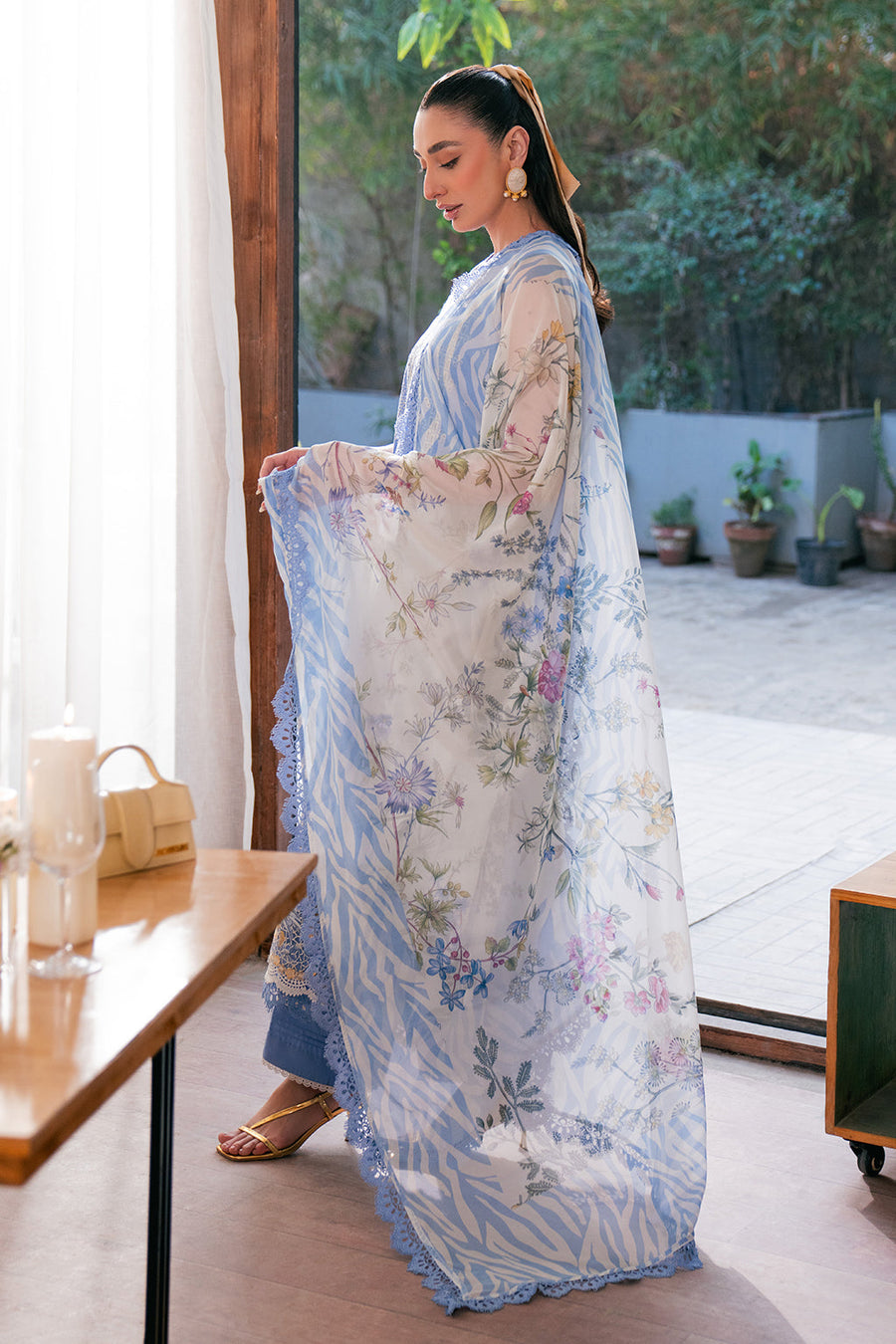 Neeshay Symphony Embroidered Lawn Unstitched 3Pc Suit - INDIGO