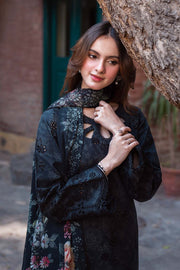 Neeshay Summer Lines Printkari Embroidered Lawn Unstitched 3Pc Suit - OBSIDIAN