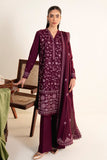 Neeshay Fall Pret Embroidered Karandi Stitched 3Pc Suit - Berry Blush