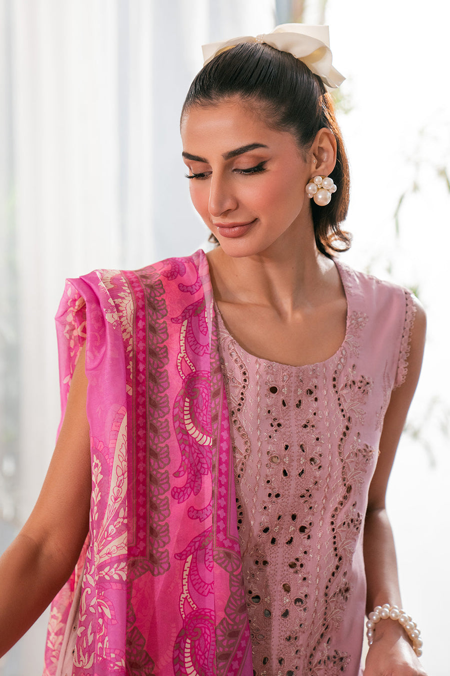 Neeshay Symphony Embroidered Lawn Unstitched 3Pc Suit - DAHLIA
