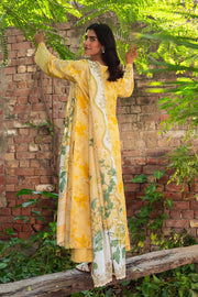 Neeshay Summer Lines Printkari Embroidered Lawn Unstitched 3Pc Suit - BUTTERCUP