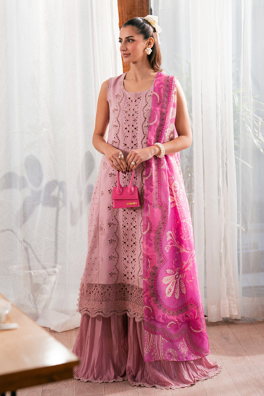 Neeshay Symphony Embroidered Lawn Unstitched 3Pc Suit - DAHLIA