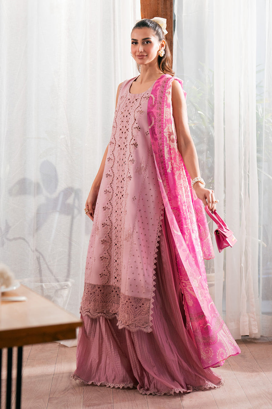 Neeshay Symphony Embroidered Lawn Unstitched 3Pc Suit - DAHLIA