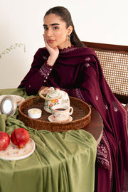 Neeshay Fall Pret Embroidered Karandi Stitched 3Pc Suit - Berry Blush