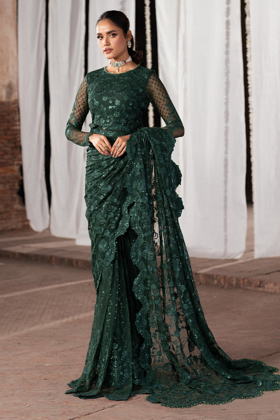 Zarif Shehnai Embroidered Luxury Net Unstitched 3Pc Suit ZS-08 MEESAM
