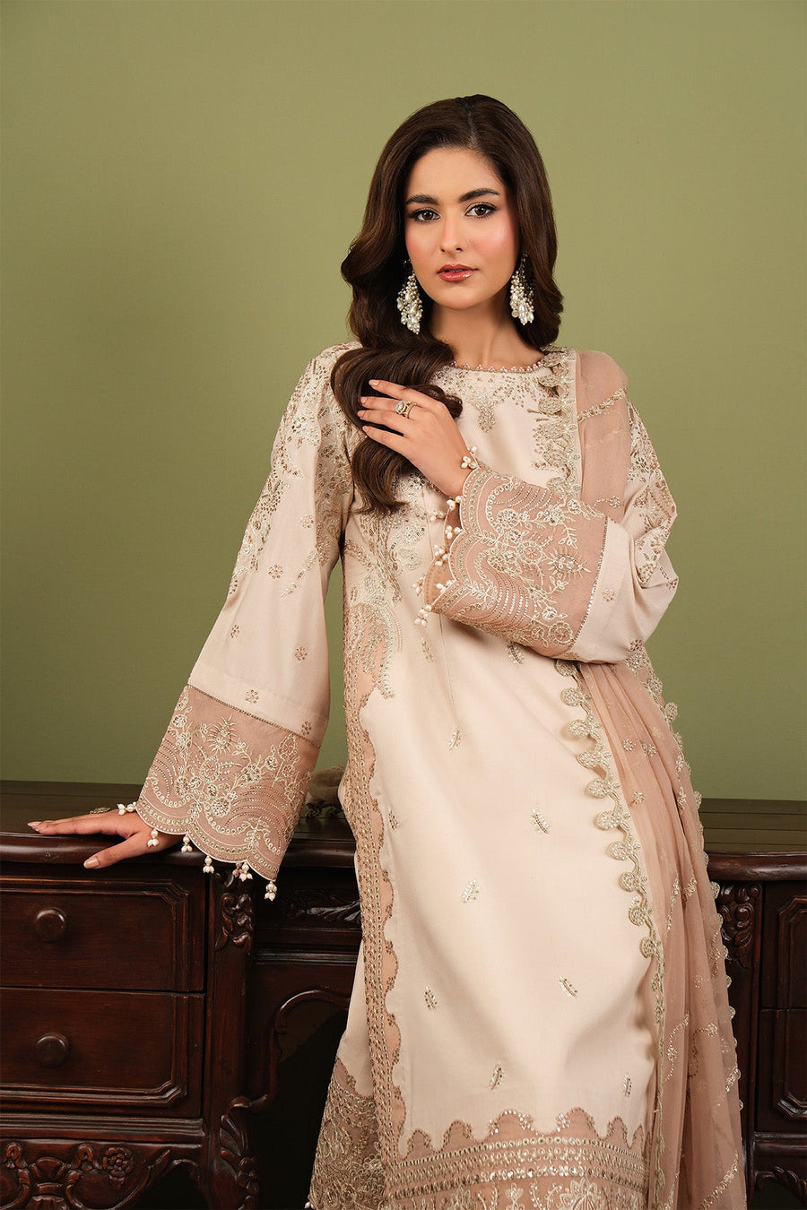 Alizeh Fashion Luxe Embroidered Raw Silk Unstitched 3Pc Suit AF-RS-10-Castor